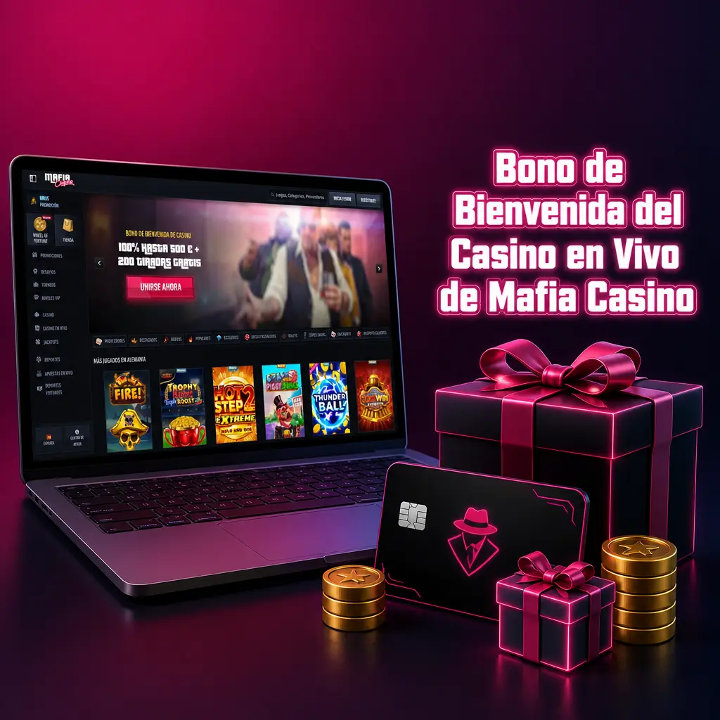 Bono de bienvenida de Mafia Casino: 100% hasta 500 EUR, 200 giros gratis y Bonus Crab para casino en vivo y tragaperras.