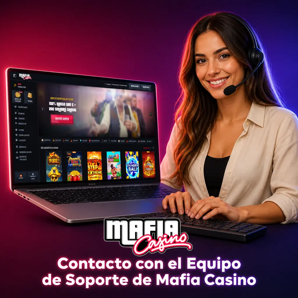 Equipo de soporte de Mafia Casino disponible por chat, correo y redes sociales para resolver dudas sobre depósitos