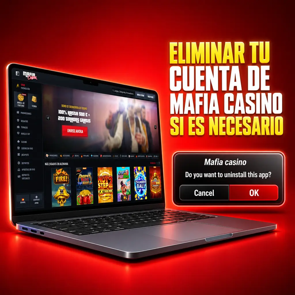 Pasos para eliminar o autoexcluir tu cuenta de Mafia Casino desde el menú de ajustes de seguridad.