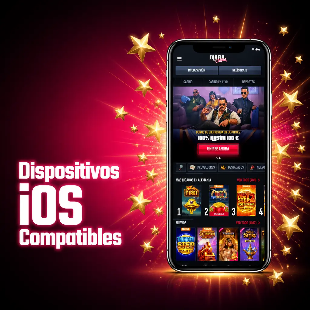 Dispositivos iOS compatibles con la app de Mafia Casino: iPhone X, XR, XS y series 11, 12, 13, 14 y 15